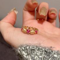 Candy Sweetheart Vintage Brushed Peach Heart Zircon Ring New Light Luxury High-end Love Ring opening adjustable gray