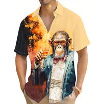 Vintage Print Men's Short-Sleeved Shirt Plaid Mr. Gorilla Pattern Casual Casual Street Trend Party Wear With Men Oversized Shirt M