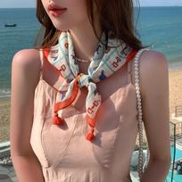 58 * 58CM Summer Dopamine Cotton And Hemp Small Square Towel Creative Headband For Hair, Breathable Sunscreen Scarf, Printed Pendant 58*58cm black