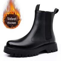 Men's Genuine Leather High-Top Martin Boots - British Style, Thick-Soled, 8cm Height Increase 96116, flat heel, size 39 juoda