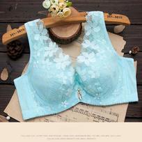 Steel Rims Plus Size Bras Thin Styles No Sponge Bras Women's Vest Style Lace Bras D-cup Bras 34/75C mėlyna