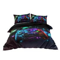 Nenon Game Joystick Bedding Set 3 Piece Retro Gamer Comforter/Quilt Cover Set Digital Geometric Hexagon Duvet Cover Set 218x177cm 86x70in