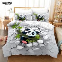 Cartoon Chinese Panda Bedding Set Soft Microfiber Double Queen King Twin Size Duvet Cover Kids Girls Room Decor White Bed Linen EU single(135x200cm) gray