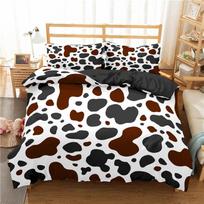 Microfiber Queen Duvet Cover Set, 3 Pieces Ultra Soft Cow Printed Comforter Cover Set with Zipper Closure and, Black White Pink 70x133cm 2pcs black