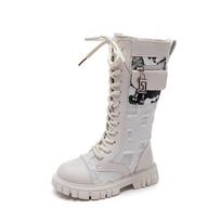 Britain Style Children Versatile Fashion Non-slip Pocket High Boots Kids 2024 Winter Boots for Toddler Girls Princess Catwalk PU 27 balta