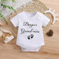 1-18 Months Newborn Baby  Bonjour Grand-mère  French Print Short Sleeve Cotton Bodysuit Onesie 1-3M