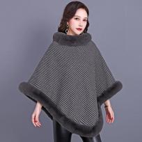 Rudens Žiemos Moteriškas Paltas Šalis Šalikas Dirbtinis Kailis Rudas Moteriškas Paltas Šalis Šalikas Vidutinio Ilgio Berankovis Houndstooth Kepas Pončas One Size tamsiai pilka spalva