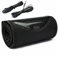 Car Sports Steering Wheel Carbon Fiber Cover DIY Hand Stitch PU Leather Protector Braiding Cover