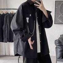 Youth Letter Long Sleeve Shirt Japanese Hong Kong Style Ins Loose Shirt Boys Summer Trendy Versatile Casual Coat M
