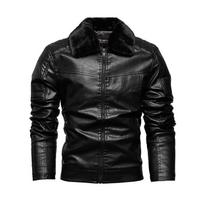 Leather Jacket for Men, Leather Jacket with Lapel and Fur Collar, Men's PU Coat, Motorcycle Suit, and Plush Leather Jacket XXXL juoda