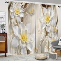 Elegant White Flower Diamond Vintage Window Curtains Blinds For Living Room Kids Bedroom Bathroom Kicthen Door Home Decor2Pcs W65X60H(cm)X2Pcs&Hook