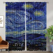 Van Gogh Window Curtain for Room 2 Panel Modern Living Room Curtains Partition Home Interior Curtains Tulle for Bedroom Shades W50xH70cmx2pcs-CL