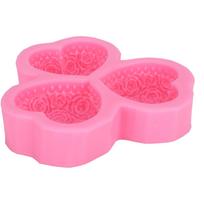 DIY Silicone Mold 3?Cavity Heart Shaped Rose Flower Chocolate Fondant Soap Aromatherapy Plaster pink