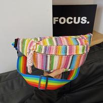 Moteriškas šiaudinis krepšys vasaros paplūdimio krepšys spalvingas didelės talpos krepšys fanny pack mados gray