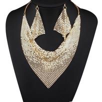 Fancy Trinket 2Pcs/Set Triangular Scarf Sequins Statement Bib Necklace Earrings ARI