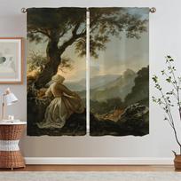 Jacob Philipp Hackert Kitchen Curtains for Living Room 2 Elegant Pieces Modern Home Decoration Blackout Curtain Tiebacks Blind W50xH70cmx2pcs-CL