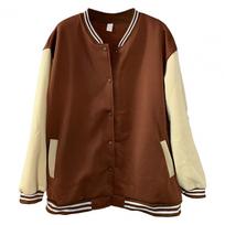 Moteriškas beisbolo paltas, spalvų derinimas, elastingi rankogaliai ir apačia, stovinti apykaklė, unisex, laisvas viršutinis drabužis, vienaeilis, retro, amerikietiško stiliaus, gatvės S kava