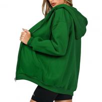 Women Fall Winter Coat Hooded Long Sleeve Zip Up Loose Solid Color Mid Length Thick Pockets Soft Casual Cardigan Jacket S žalia
