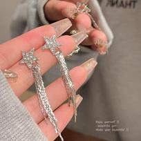 Luxurious Star Diamond Tassel Earrings for Women - S925 Silver Needle A1519 sidabras