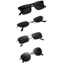 „Sheomy Unisex Combo“ pasiūlymas 4 atspalvių akinių paketas Black Candy MC stan Stačiakampis Retro Vintage siauri akiniai nuo saulės moterims::Vyrai