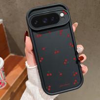 For Google Pixel 9 Pro Xl 8 Pro 8a Shockproof Litte Cherry Pattern Silicone Soft Candy Color Matte Anti-Fall Case Cover Google Pixel 9 juoda