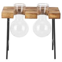 Desktop Glass Planter Wooden Stand Bulb Glass Vase Hydroponics Plant Planter for Home Office beige