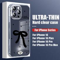 For iPhone 16 Plus 15 14 Pro 12 13 Pro Max 11 Shockproof Bowknot Pattern Hard Pc Transparent Slim Lens Protection Phone Case Cover iPhone 16
