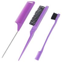 3pcs Barbershop Comb Set Rat Tail Comb Hair Dyeing Brushes Hair Styling Comb Set Purple