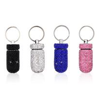 4 Pieces Waterproof Pill Cases Mini Rhinestone Dispenser Reusable Holder Adults Seniors Organizer Household Health Care blue