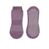 1 Pair Unisex Trampoline Socks Anti-skid Silicone Grip Bottom Solid Color Shock-absorbing High Elasticity Sweat Absorption Adult Yoga Socks M violetinė