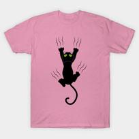T Shirt Women Cat Grabing With Claws Harajuku Print Kawaii Tshirt Summer Short Sleeve Female T-Shirt Top Tee S rožinė