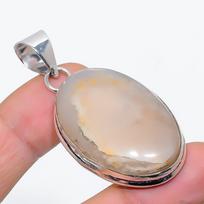Plunksninis Agatas Rankų Darbo 925 Sterlingo Sidabro Dovanų Papuošalas Pakabukas 2.05  F2f62 beige