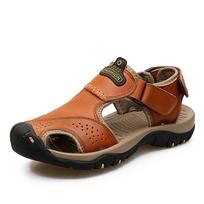 Mens Sandals Outdoor Breathable Comfort Slip On Plus Size 38-47 Casual Men Sandal Summer Shoes Fashion Genuine Leather Men Shoes 38 brown