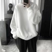Men's Winter Hong Kong Style Thick Lamb Wool Sweater - Casual Round Neck, Loose Fit, Trendy Couples' Jacket. M