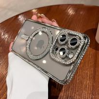 Luxury Glitter Magsafe Phone Case For iPhone 11 12 13 14 15 16 Pro Max Plus Transparent Magnetic Bumper Diamond Cover For iPhone 15Pro max