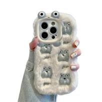 Mielas animacinis pliušinis siuvinėtas varlės telefono dėklas, tinkamas iPhone 11 12 13 14 15 Pro Max, minkštas silikoninis apsauginis dangtelis for iphone13 Pro(6.1")