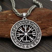 Vikingų Norse Šalmas Siaubo Rūninio Apskritimo Karoliai Magiški Strypai Skandinaviškas Kompasas Rūna Amuletas Karoliai Pakabukas Su Grandinėle 60cm black