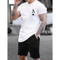 Men's Summer Poker Pattern Printed T-shirt Cotton Loose Round Neck Tops S
