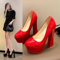 Super Aukštakulniai Moteriški vakarėlio batai Naktinio klubo Seksualūs moteriški bateliai ant platformos Šiuolaikiniai batai Su kvadratiniu kulnu 14cm Juodi Balti Rožiniai A42130 35 red