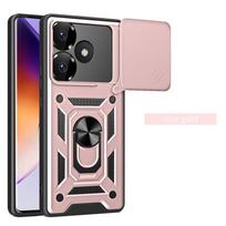 Armor Case For Xiaomi Poco F6 Pro 5G Cover Lens Protection With Ring Magnetic Holder Coque Fundas Xiaomi Poco F6 rožinio aukso spalvos