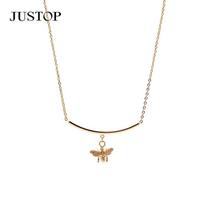 New Fashion Bent Pipe Bee Pendant Necklace O-shaped Chain beige