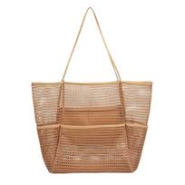Yousheng Travel Mesh Tote Bag with Large Pocket Large Capacity Water Resistant Sand-proof Woven Shoulder Handbag Beach Bag chaki