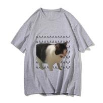 Men's and Women's Casual T-shirts with Sad and Crying Cat Prints, Summer Hostel T-shirts, Fashionable Casual T-shirts, Short Sleeved Clothing S gray