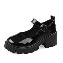 Juodi platforminiai bateliai su čiurnos sagtimi Moteriški patentuoti Mary Jane bateliai Moteriški punk stiliaus storapadžiai Lolita bateliai 34 black