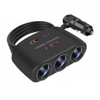 120W Automobilinis įkroviklis 12V 24V 3 lizdai Cigarečių degiklio skirstytuvas Dvigubas USB PD Automobilio maitinimo keitiklis Greito įkrovimo adapteris Telefonui juoda