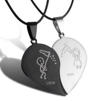 Stainless Steel Kitten Hug Pendant Necklace in Black and White
