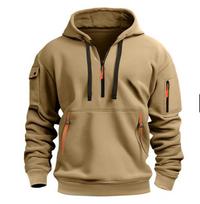 Men's Casual Multi-Zip Embroidered Arm Pullover Hoodie 4XL chaki