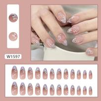 Removable Short Almond-Shaped False Nails with Floral Design