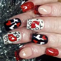 Valentine Press on Nails Square Fake Nails Glossy Design False Nails Full Cover Artificial Acrylic Nails 24pcs 12Sizes gray