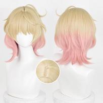 Emilie Cosplay Wig Game Short Golden Pink Mixed Scalp Wig Heat Resistant Synthetic Hair Halloween Anime Wigs + Wig Cap One Size
